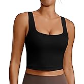 PINSPARK Sports Bra for Women Square Neck Longline Tank Top with Built in Bra