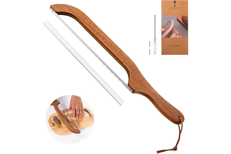RAPSAKEMOH Sourdough bread knife,Bread Slicer for Homemade,Even Slicing | 15.7" Bread slicer for Homemade Bread, Baguettes and More Cuts Thin,Bow Design Easy to Cutting Even Slices