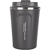 PINKAH 12oz Travel Coffee Mug, Double Wall Insulated Coffee Cup with Flip Lid, Vacuum Stainless Steel Reusable Thermal Cup for Hot & Cold Drinks, Dark grey