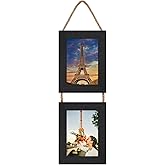 VMUZEDER 4x6 Wall Hanging Picture Frames Collage with 2 Opening Frames Black