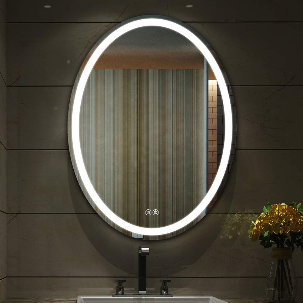 Oval Lighted Bathroom Mirror Oval 32x24 Inch LED Makeup Vanity Mirror