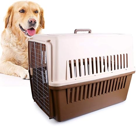 Amazon Co Jp ペット旅行キャリア ペットクレート犬エアボックスは 公園やハイキングのためにペットの犬小屋通気性のペットのトラベルケースをチェック 猫用小型犬用 Color Brown Size 66 X 45 X 46cm ホーム キッチン