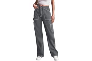 LEPUNUO Cargo Pants Women High Waisted Wide Leg Casual Pants Baggy Stretchy Trousers Y2K Streetwear with 6 Pockets