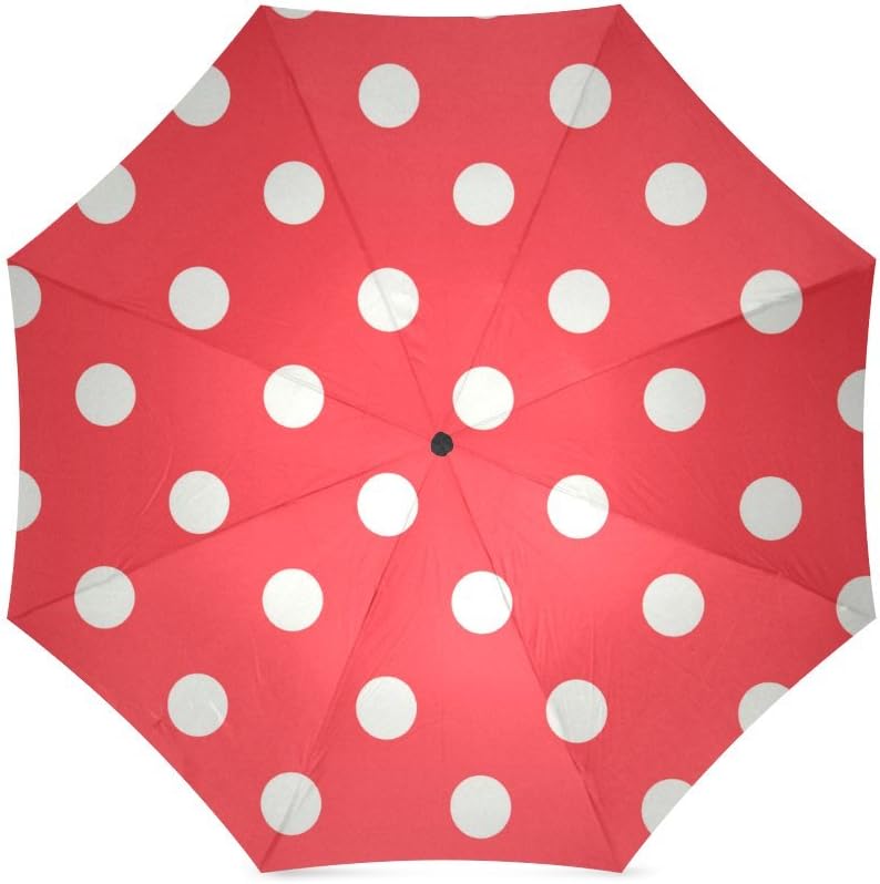 Cute White Polka Dots on Red Background Folding Rain Umbrella/Parasol/Sun Umbrella