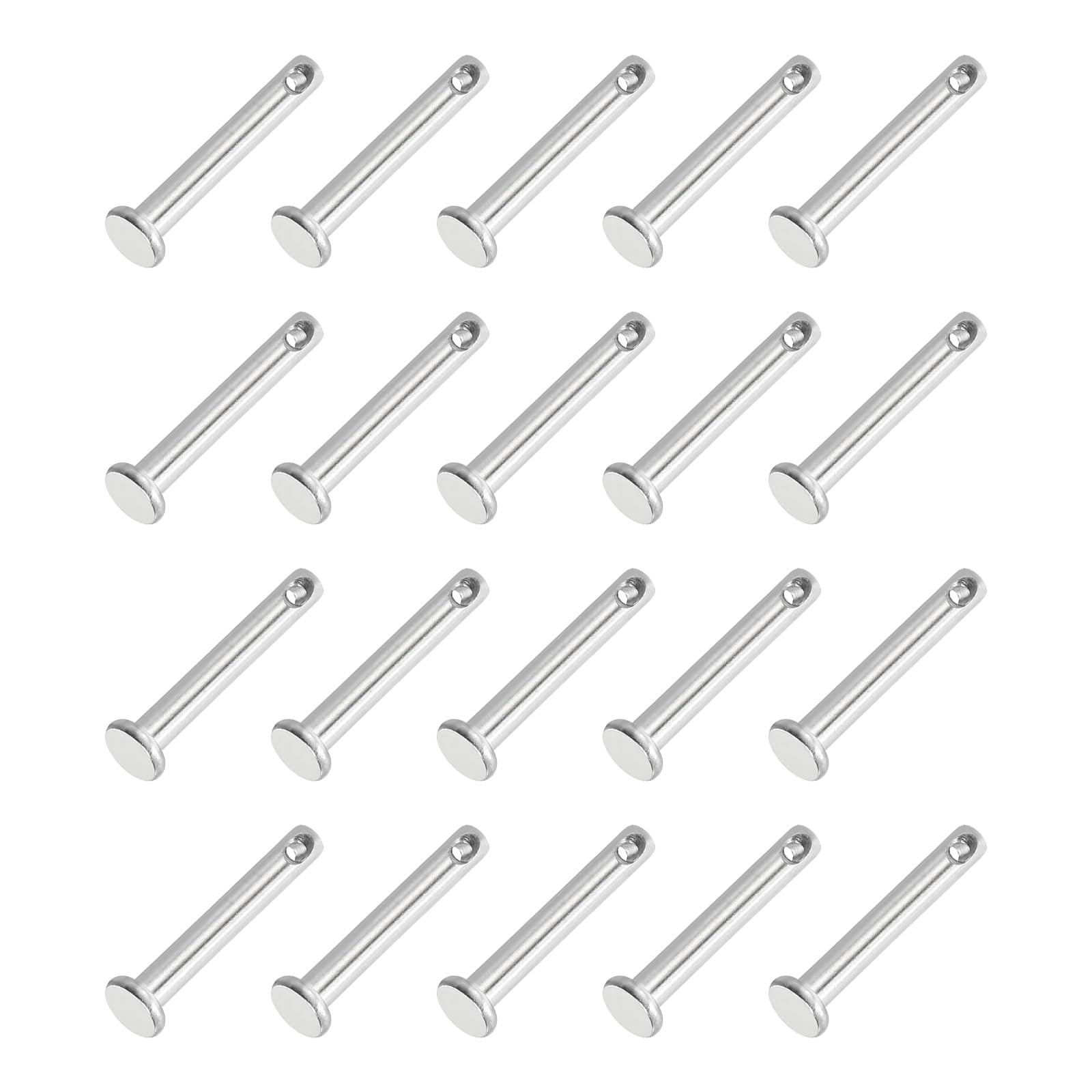 PATIKIL 3 x 20 Mm Single Hole Clevis Pins, 20 Pcs 304 Stainless Steel Flat Head Pin for Hitch Pin Lock Link Hinge Systems, Silver