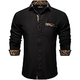 DiBanGu Mens Long Sleeve Dress Shirt Casual Cotton Button Down Shirts with Pocket Business Inner Contrast Shirt