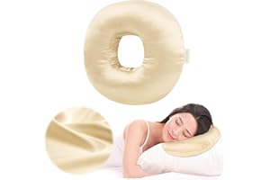 RQUXMT Ear Piercing Pillow for Side Sleepers with an Ear Hole, Donut Pillow for Ear Pain CNH | Pain Relief Sleeping | Pressure Sore | Side Sleepers | Satin Washable and Adjustable Ear Protector (Champagne)