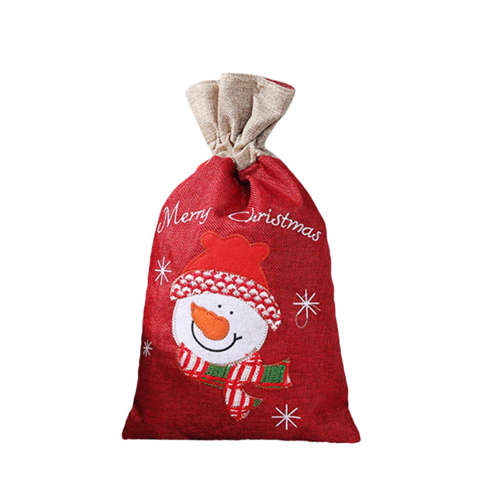 Christmas Drawstring Gift Bags Snowman Burlap Candy Sack Cookie Bags for Kids Xmas Holiday Party Candy Bag Favors Size L