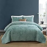 Liians Velvet Bedspread Quilt Bedding Sets,Luxury Elegant Ultra Soft Velvet Comforters Coverlet Blankets,Weave Stitching Pattern Cotton Quilted Bedspread for All Seasons,Aqua Green,King Size | Breathable material, Luxury soft velvet, Soft and durable, All seasons, Cotton bedspread, Machine washable