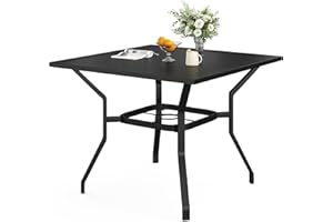 STARY 37 inch Black Square Outdoor Metal Patio Table with 1.57" Umbrella Hole