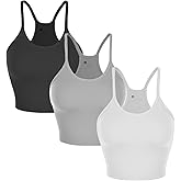 Nicytore 3-Pack Women’s Seamless Crop Top Ribbed Camisole No Padding Racerback Tank Tops