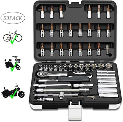 Volwco Sae 1 4 Jeu De Cles A Cliquet Avec Cle Allen Embouts De Pilote Tiges D Extension Flexible Cle A Douille Pour Velo Moteur Voiture Et Outils De Reparation Automobile 53 Pieces Amazon Fr Bricolage