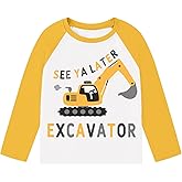 Kimoda Construction Shirt for 3-6T Boys Long Sleeve Funny Car T-Shirt Toddler Kids Tractor Excavator Truck Tee Shirts