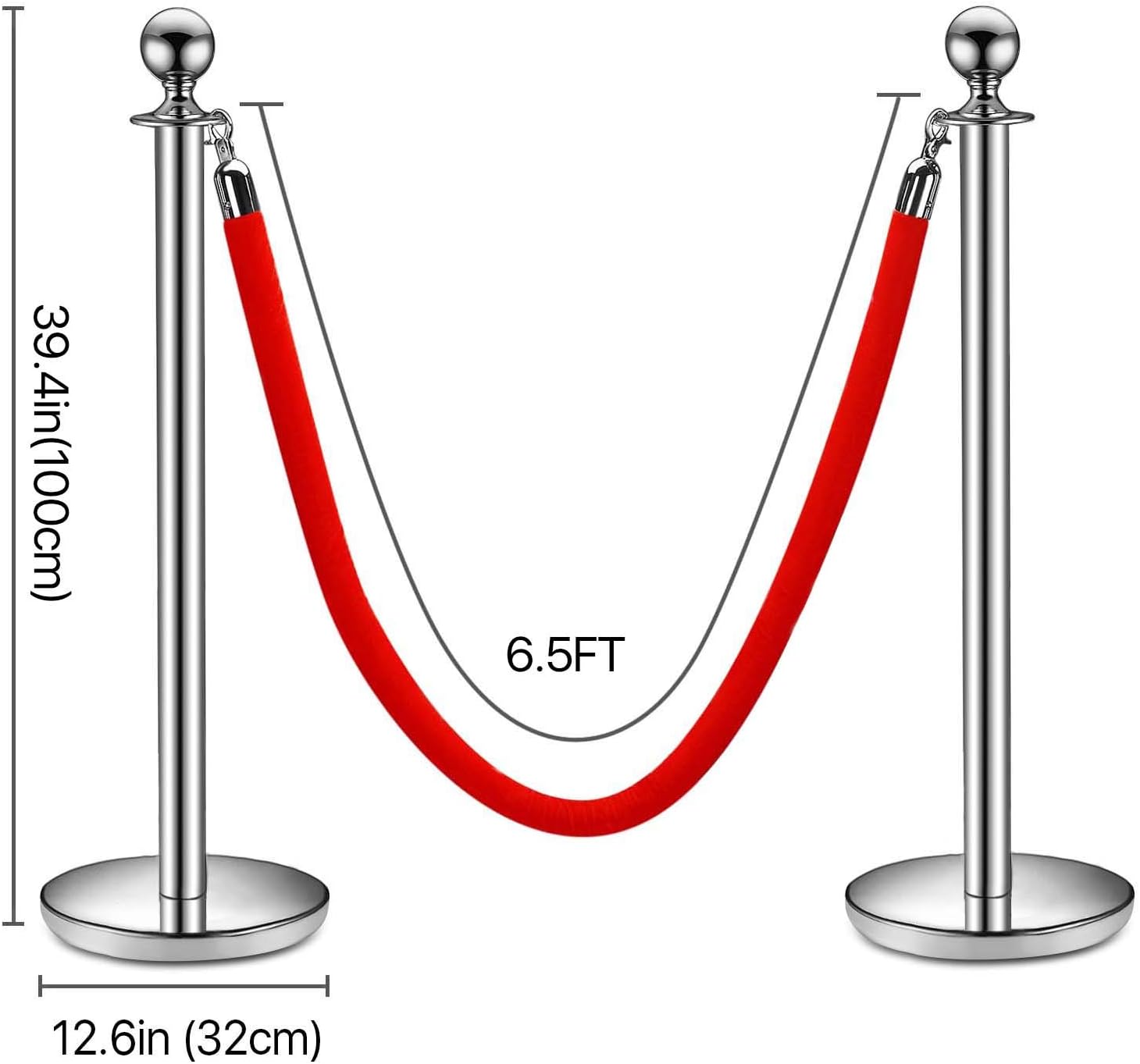 6pcs Thick Stainless Steel Velvet Rope Stanchion Pole Post Silver ends