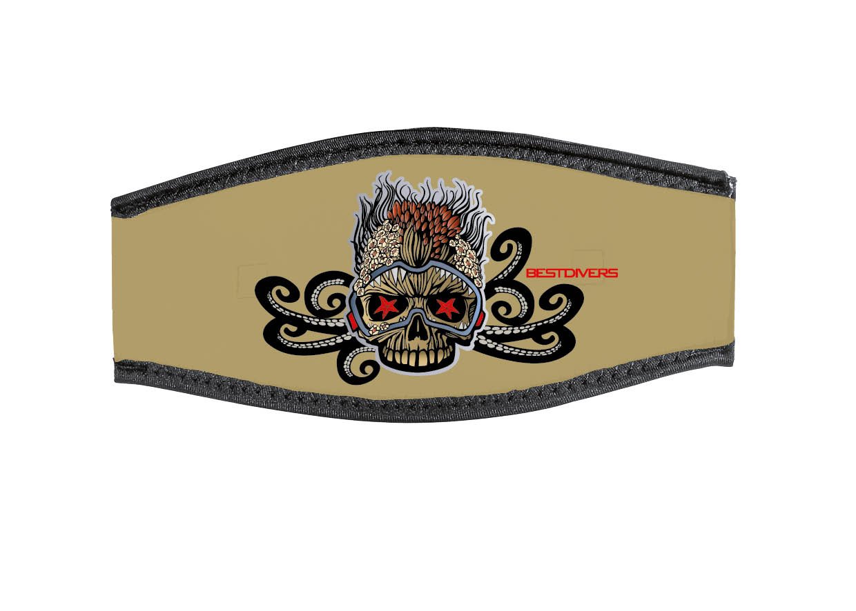 Best divers IN/Gold-DV, Neoprene Mask Strap, Double Velcro, Skull