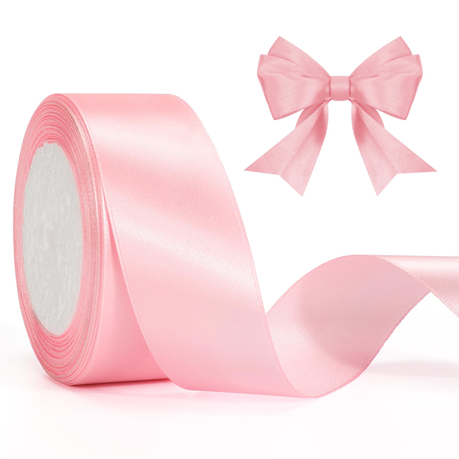 KINGLAKE 40mm Pink Satin Ribbon for Gift Wrapping, 22M Polyester Fabric Decorative Ribbon for Xmas, Valentine, Bouquets, Wedding Decoration