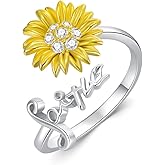 POPLYKE Sunflower Ring for Women Sterling Silver Faith Ring Religious Jewelry Gift for Women