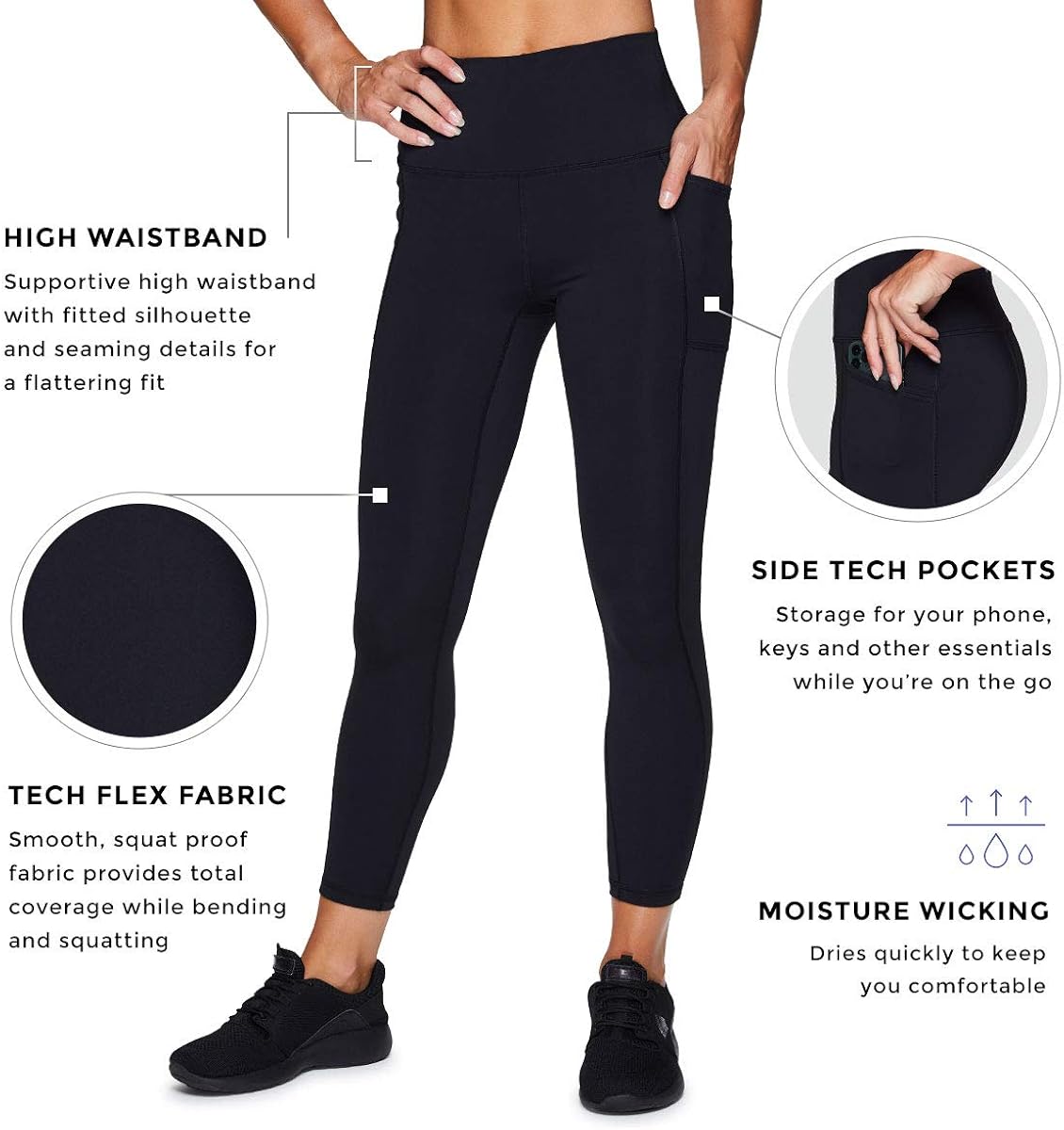RBX Active High Waisted Squat Proof Workout Yoga Leggings with Pockets for Women: Clothing