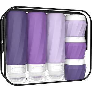 6Pcs Travel Bottles for Toiletries, Silicone Travel Size Containers Set | TSA Approved BPA-FREE Silicone Leak Proof Refillabl