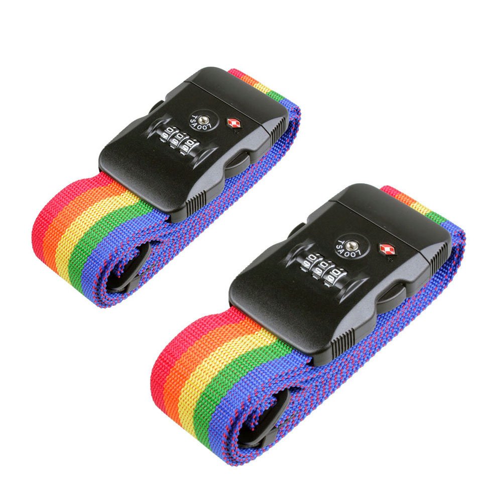OneCreation Luggage Straps Suitcase Belts TSA Approved Adjustable Travel Luggage Strap Packing Belt with 3-Dial Combination Code Security Locks (2 Packs, Rainbow)