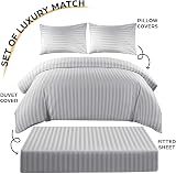 Moonlight20015 4 Piece King Bedding Set Satin Stripes Microfiber Silver view 5