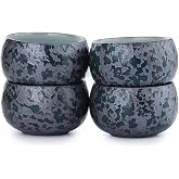 MQjzsh Iron body stone glazed ceramic teacup, Chinese and Japanese Kung Fu, four-piece tea set, handmade (Dark green)