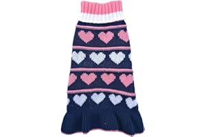 Jecikelon Pet Dog Long Sweaters Dress Knitwear Turtleneck Pullover Warm Winter Puppy Sweater Long Dresses (Navy Heart, Small)