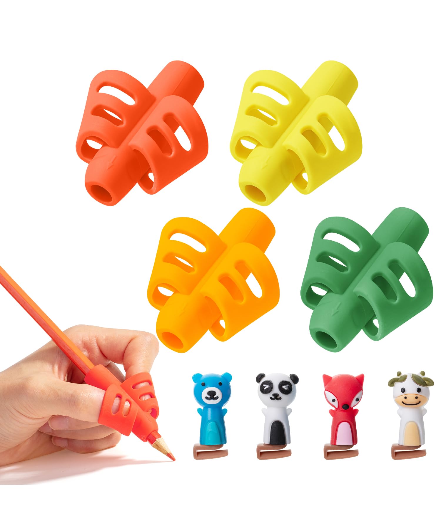 Photo 1 of Mr. Pen- Pencil Grips for Kids Handwriting, 4 Pack with 4 Clips, Tropical Colors, Flexible Silicon Pencil Holder for Kids, Right & Left-Handed