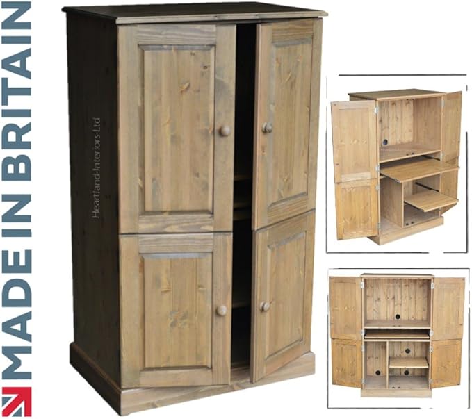 Solid Pine Desk, Handcrafted & Waxed 4 Door Computer Workstation