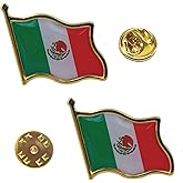 Mexico Flag Lapel Pin - Enamel Metal National Badge,Country Flag Patriotic Brooch Bulk Pack of Pins for Hat, Tie, Clothes, Backpack (2 packs)