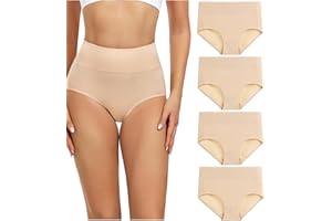 wirarpa Women's Cotton Underwear High Waisted Ladies Panties Full Coverage Briefs 4 Pack (Regular & Plus Size)
