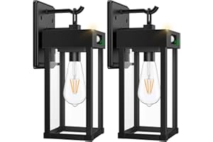 AUZEV 2 Pack Outdoor Solar Wall Light Fixtures With Dusk To Dawn Sensor,Large Size Black Outdoor Wall Lights with 3Lighting Modes,Exterior Waterproof Solar Wall Sconce Light for Outside,Garage(Black-2P)