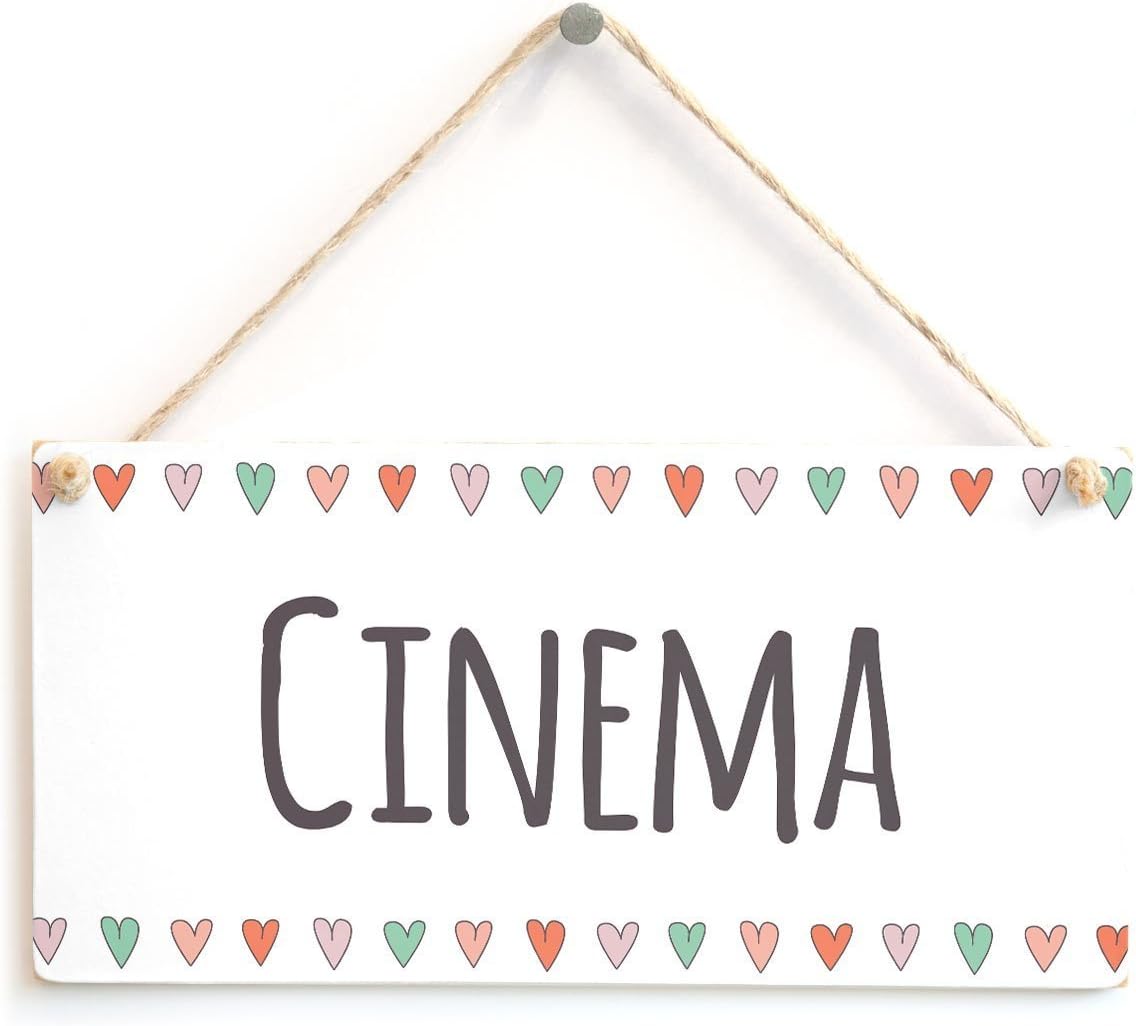 Meijiafei Cinema - Cute Home Cinema Wall/Door Sign Coloured Hearts Border 10" x 5"