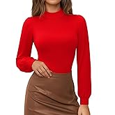 MANGOPOP Mock Neck Puff Sleeve Bodysuit Turtleneck Loose Lantern Long Sleeve Body Suit for Women for Going Out