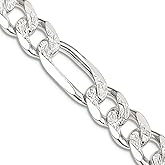 JewelryWeb 925 Sterling Silver Pave Flat Figaro Chain Chain Necklace for Women and Men in Choice of Lengths