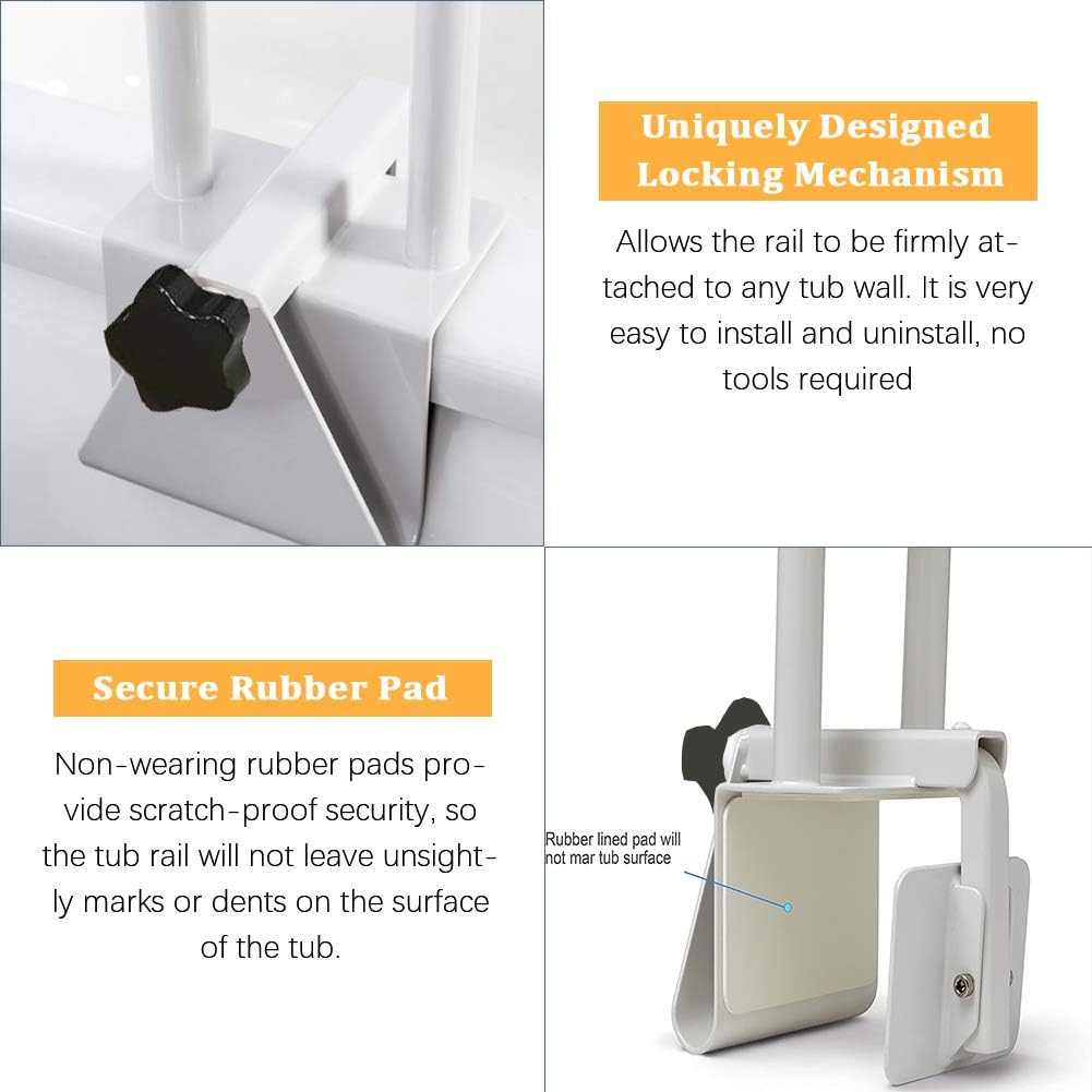 KXT Premium Bathroom Tub Safety Rail for Seniors, Clamp Railing Bath Support Adjustable Shower Hand Grip Handle Assist Grab Bar: Health & Personal Care