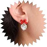 Xduargs Boho Crystal Heart Dangle Earrings Vintage Red Bow Stud Earrings Gold Love Heart Drop Earrings Bow Puffy Heart Statement Earrings Jewelry for Women