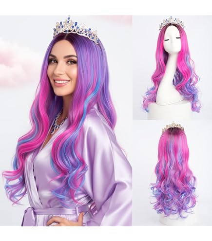 Amazon.com: Unicorn Rainbow Wig Long Curly Hair Unicorn  display picture 3
