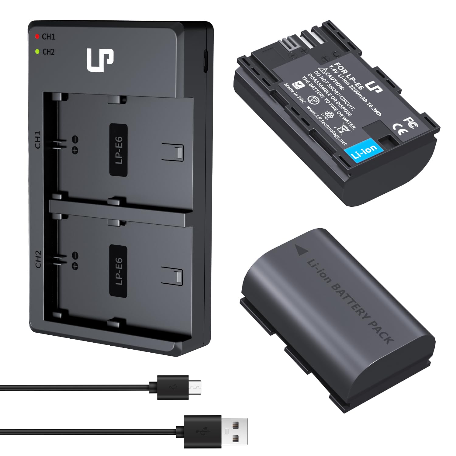 LP-E6 LP-E6N 2200mah Rechargeable Battery and Dual USB Charger Compatible with EOS 5D Mark IV, 5D Mark III, 5DS R, 5DS, 6D, 7D Mark II, 7D, 80D, 70D, 60D, 60Da and More