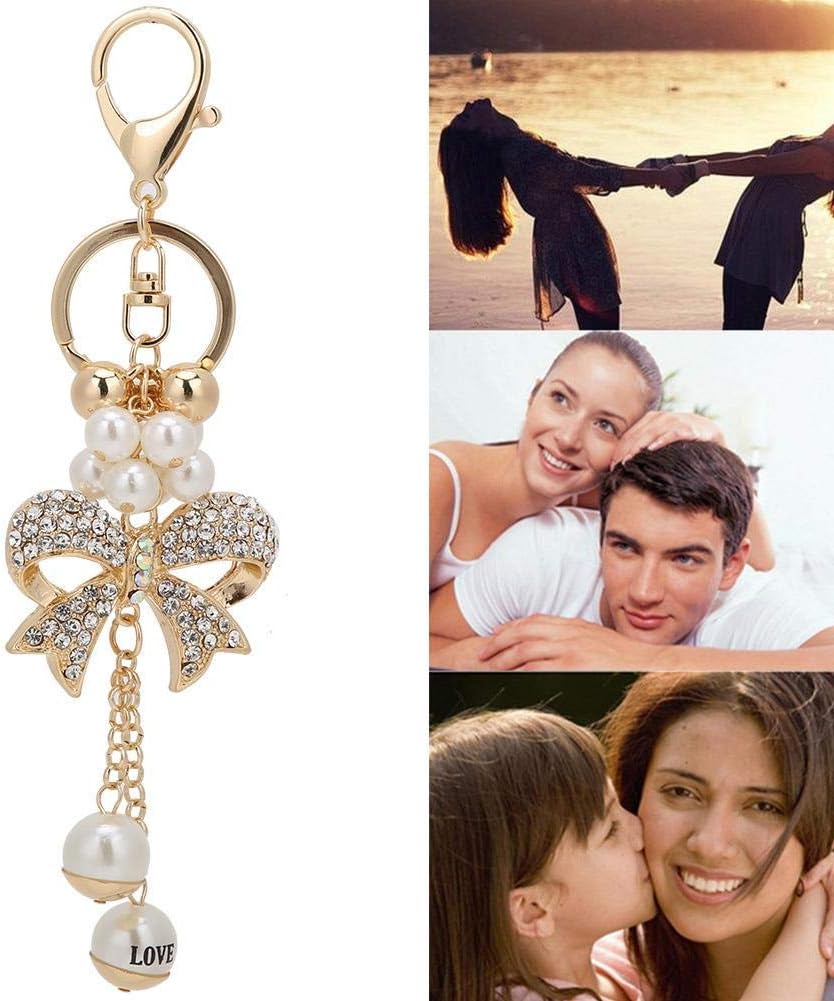 Rhinestone Bowknot Keychain, Alloy Pearl Key Ring Charm Pendant for Women Girls Girls Purse Bag Mobile Phone Decoration Accessory - Image 3