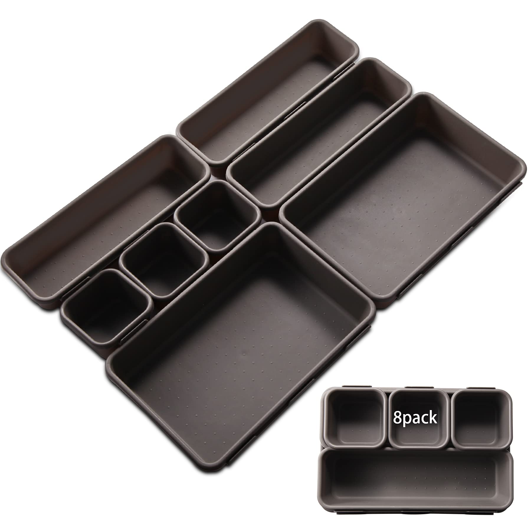 Nuts OT nuts Desk Drawer Organiser Kitchen Drawer Organiser 8pcs Desk Drawers Tidy Divider Tray 3-Size Interlocking Storage Boxes for Bathroom Kitchen Office Dresser