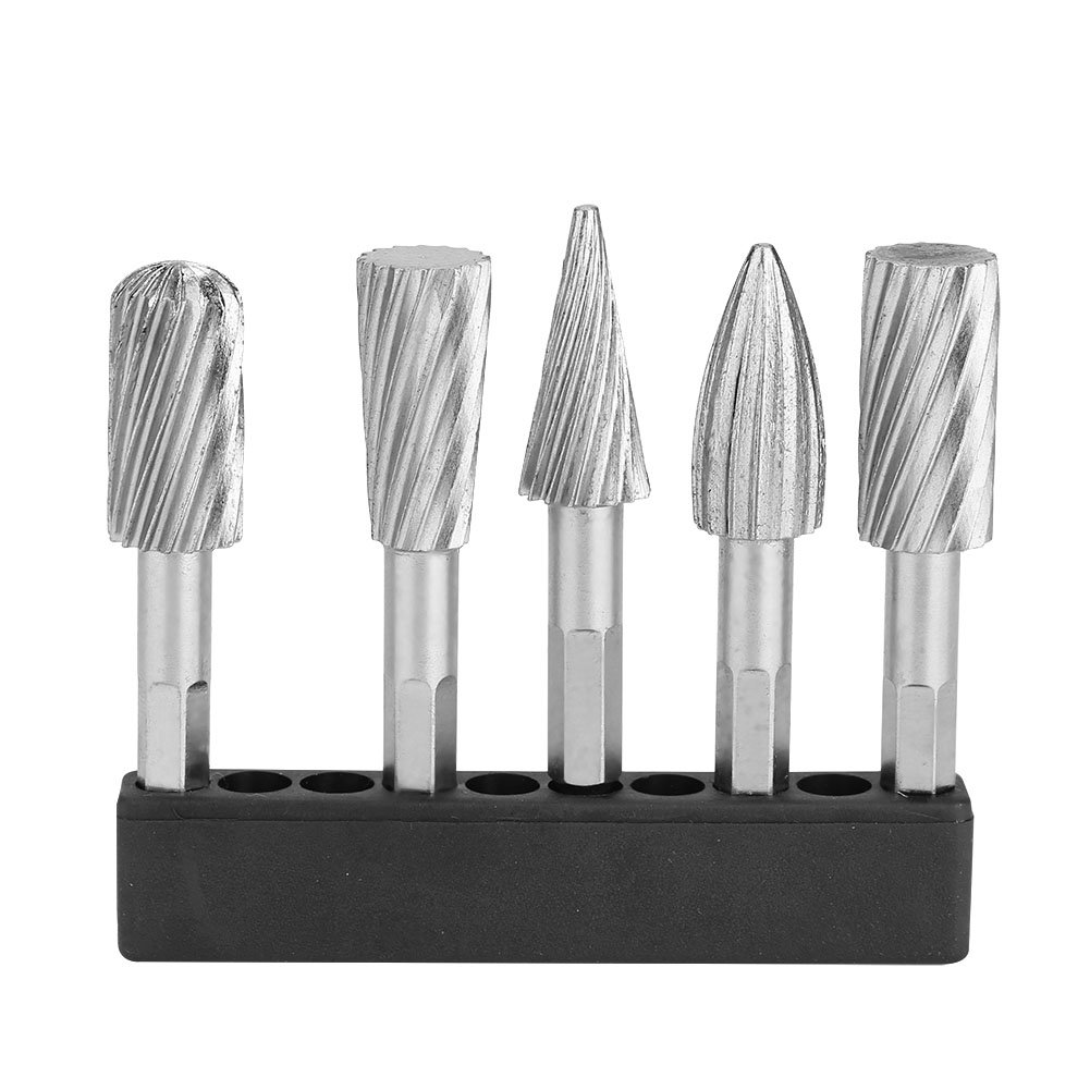 Rotary Burr Set, 5pcs High Speed Steel 1/4 Shank Rotary Rasp File Set for Aluminum and Iron Hardware