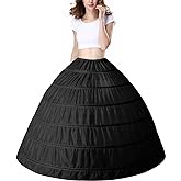 PrettyQueen Women 6 Hoop Petticoat White A-line Floor-Length Crinoline Underskirt for Bridal Wedding Dress Ball Gown