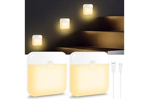 GUANKAI 2PCS Rechargeable Stair Light for Indoor, Motion Sensor Closet Lights Wireless, Magnetic Sticker on Hallway Lamp, 70 Lumen 3000K LED Battery Operated Lamp for Step Bedroom Under Cabinet Kitchen