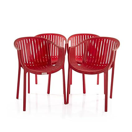 Varmora Designer Chair Set of 4 (Ola Vertical - Red)