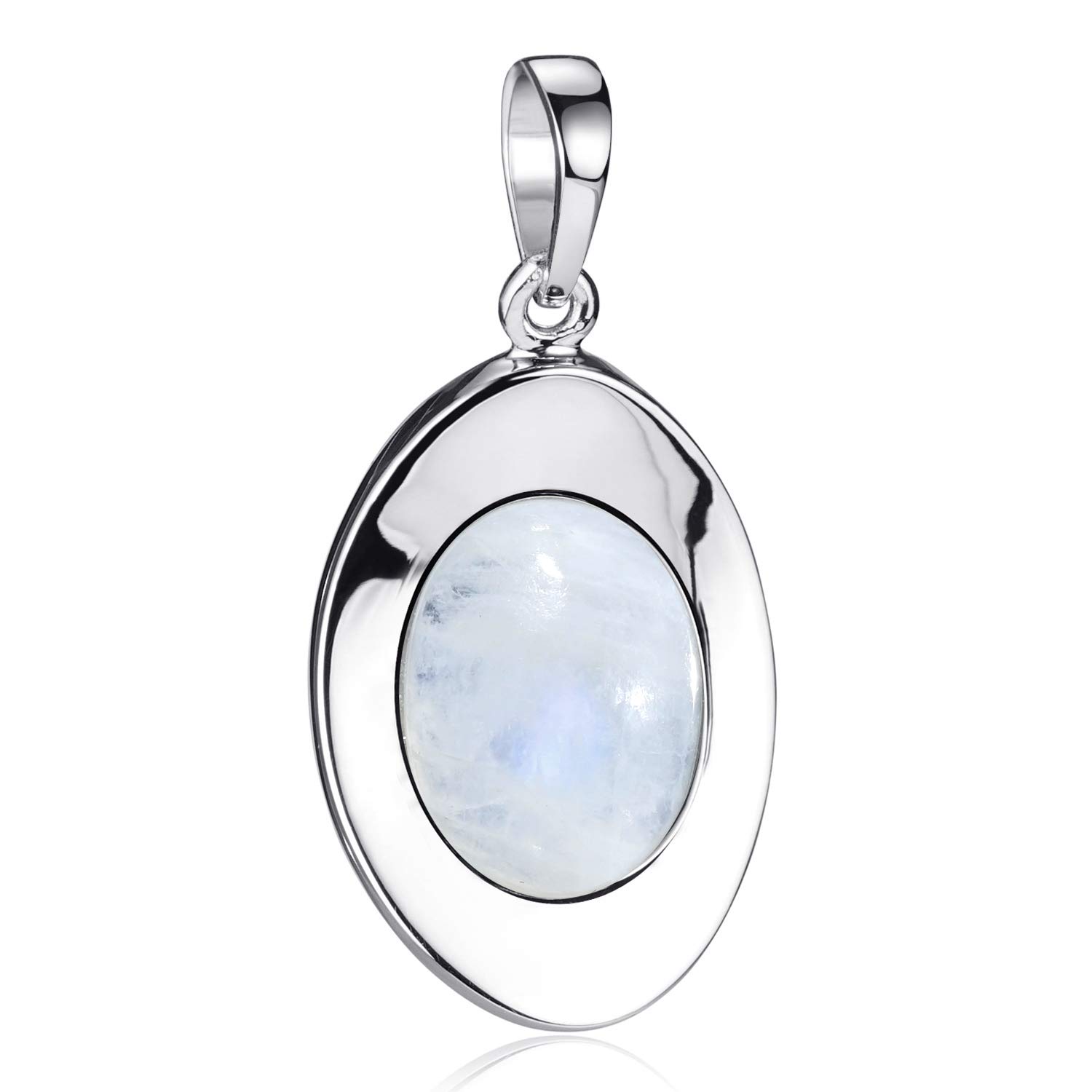 Materia Moonstone Pendant Silver 925 Oval - Women's Necklace Pendant Gemstone Jewellery with Chain White Rhodium Plated in Case, Sterling Silver, Moonstone,