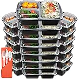 NEW 2017 Design Meal Prep Containers 3 Compartment with Lids & Utensils [20-Pack] | New Thicker BPA Free Food Storage Portion Control by Prep Naturals
