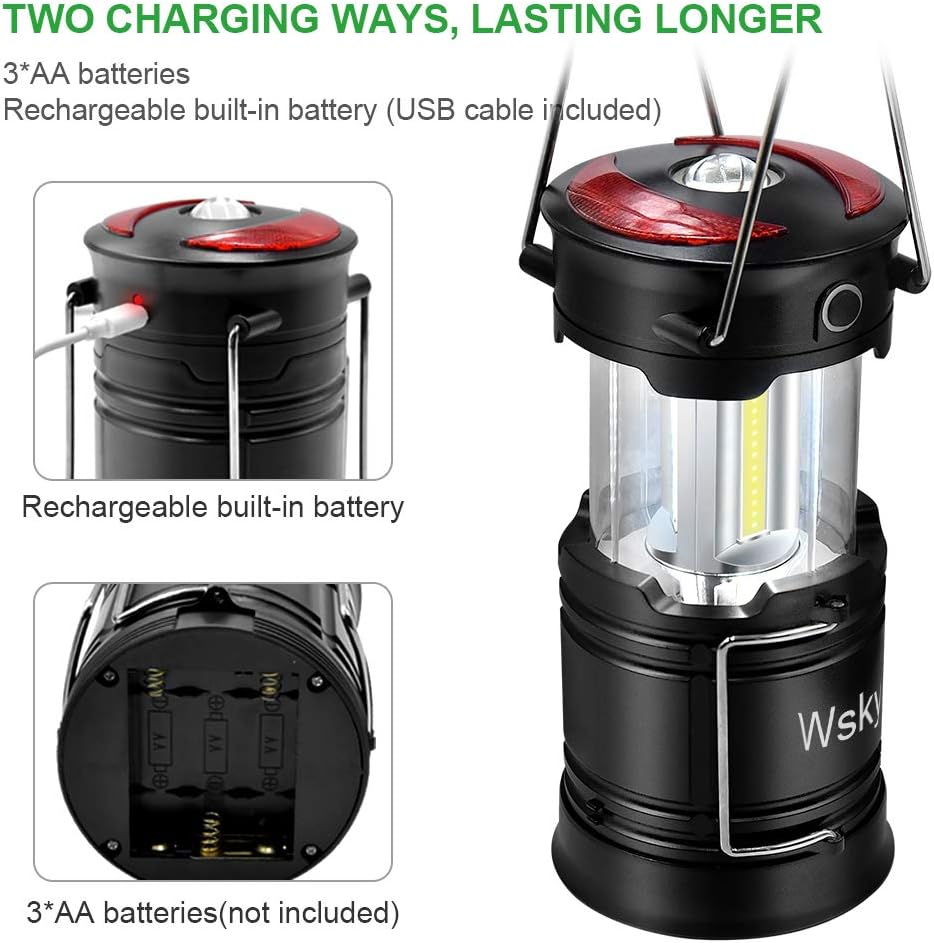 Wsky Led Camping Lantern Rechargeable - Hight Lumen - Best Lantern Flashlight Light, Rechargeable, 4 Modes, Water Resistant Light - Best Camping, Outdoor, Emergency Flashlights Lanterns: Sports & Outdoors