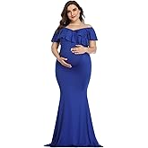 YnimioAOX Maternity Long Dress Ruffles Elegant Maxi Photography Dress Stretchy Slim Gowns for Photoshoot