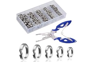 Naiveferry 200Pcs Fishing Split Rings with Fishing Plier, Boxed 5 Sizes Stainless Steel Fishing Rings Tackle Connector kit Fi